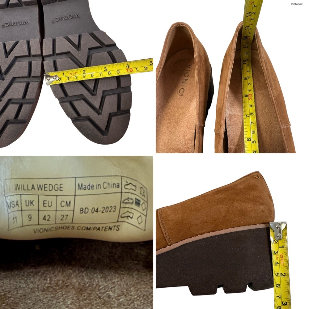 Vionic Willa Suede Leather Slip-On Wedge Loafers Tan Brown Size 11 - Picture 15 of 16